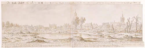 View of Delft after the Explosion of the Gunpowder Arsenal on October 12, 1654 by Herman Saftleven II, drawing, 1620-1685