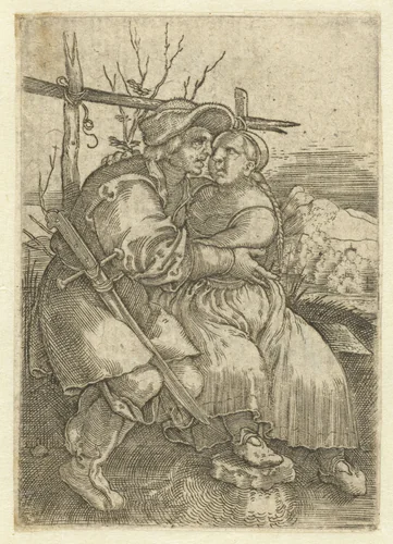 Boeren liefdespaar by anonymous, print, 1521-1599