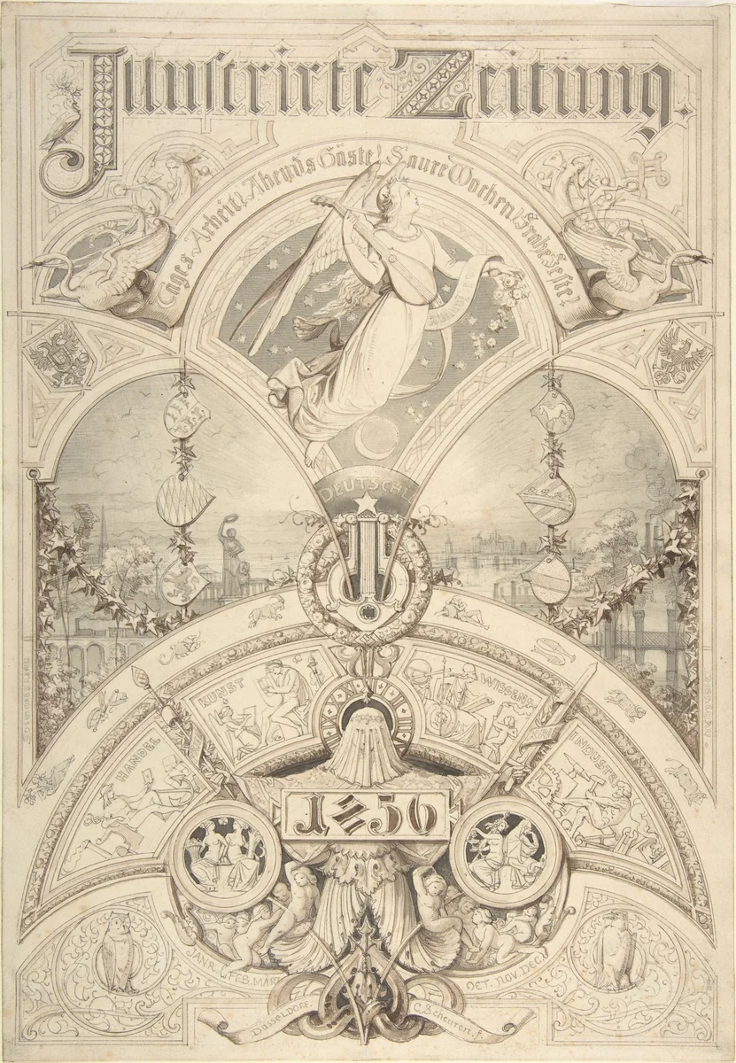 Title Page for "Illustrirte Zeitung 1856" by Johann Caspar Nepomuk Scheuren, drawing, 1856
