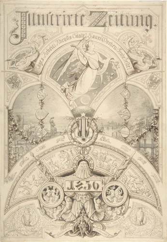 Title Page for "Illustrirte Zeitung 1856" by Johann Caspar Nepomuk Scheuren, drawing, 1856