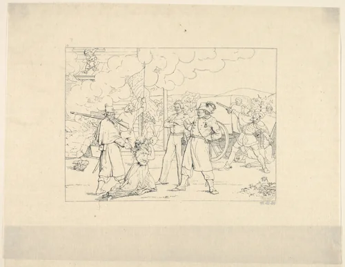 Valiant Men "Dat Fite Mit Siegel" (from Confederate War Etchings) by Adalbert John Volck, print, 1861-1863