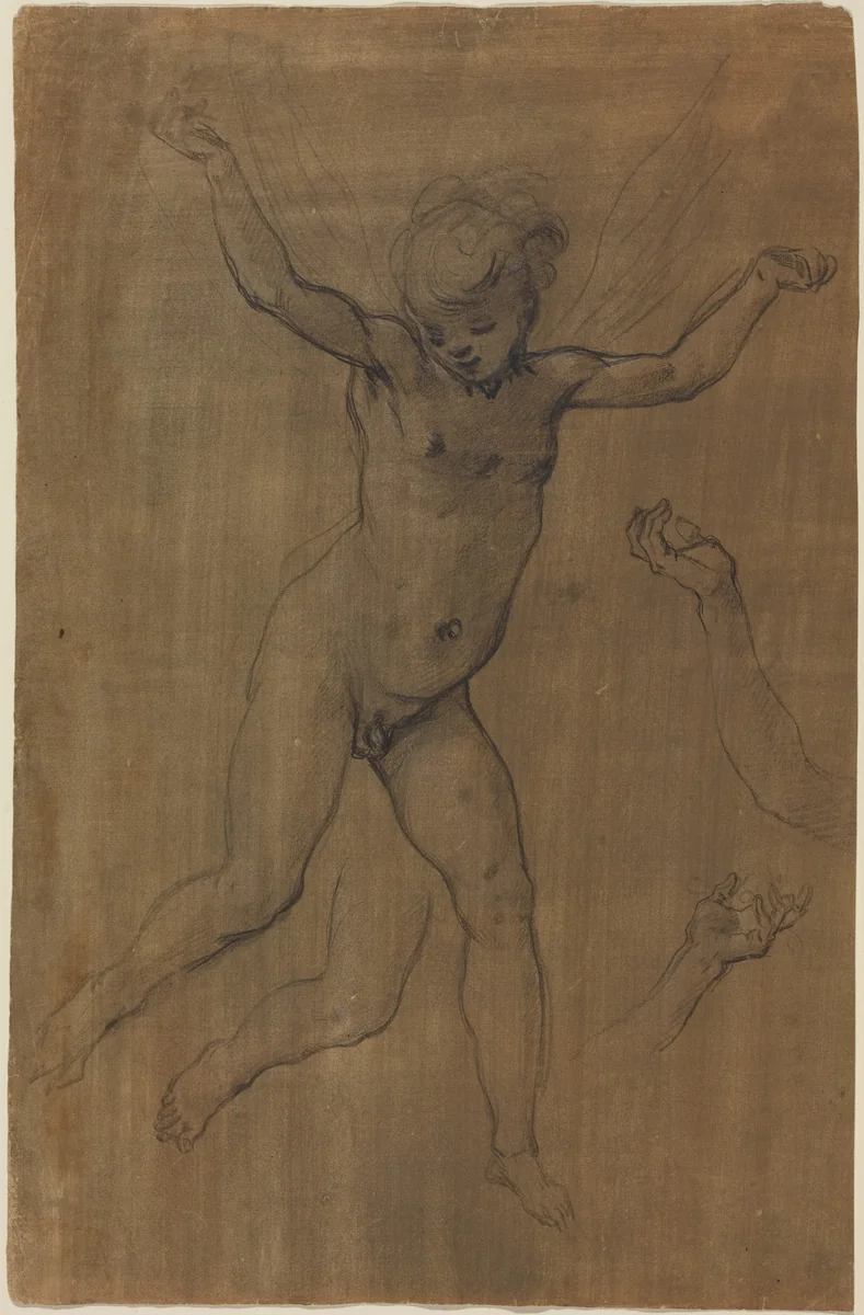 An Angel in Flight by Jacopo da Empoli, drawing, 1594