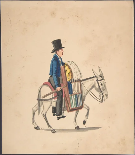 A Man Riding on a Donkey by anonymous, drawing, 1840-1850