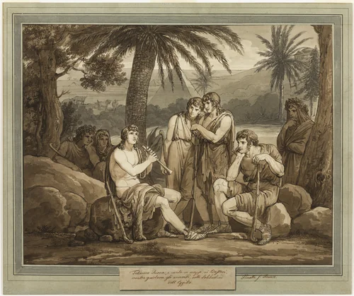 Telemachus Plays and Sings to the Shepherds in Egypt, from The Adventures of Telemachus, Book 2 by Bartolomeo Pinelli, drawing, 1808