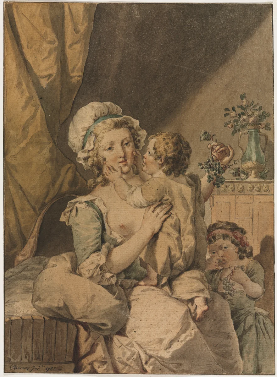 Mother with Two Children by Henri Chevaux, drawing, 1788