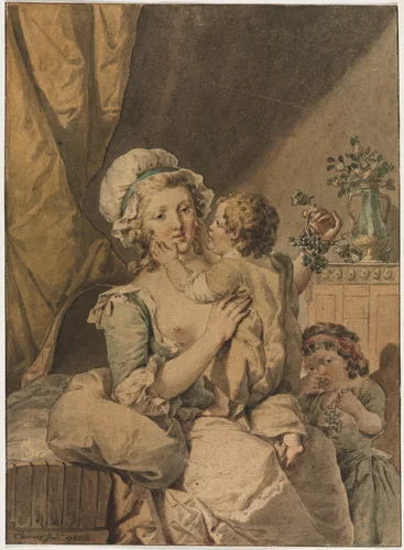 Mother with Two Children by Henri Chevaux, drawing, 1788