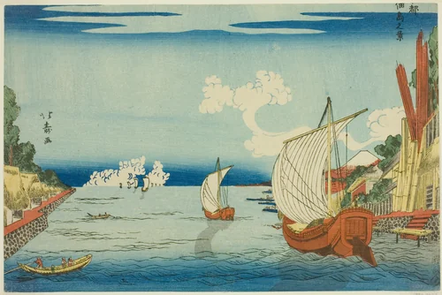 View of Tsukuda Island (Tsukudajima no kei), from the series "Eastern Capital (Toto)" by Shotei Hokuju, print, 1784-1823