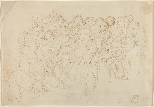 Magdalene Washing the Feet of Christ with Eight Disciples Looking On [recto] by Donato Creti, drawing, 1671-1749