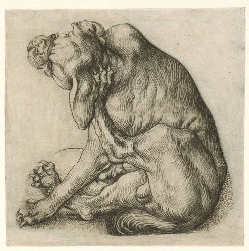 Krabbende hond by Meester van het Amsterdamse Kabinet, print, 1473-1477