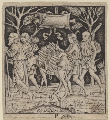 Abraham and Isaac on Their Way to Mount Moriah by Peregrino da Cesena, print, 1490-1510