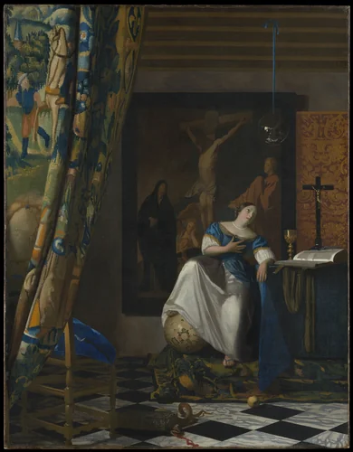 Allegory of the Catholic Faith by Johannes Vermeer, painting, 1670-1672