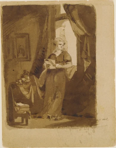 Woman at a Window (from Sketchbook) by Thomas Sully, artwork, 1810-1820