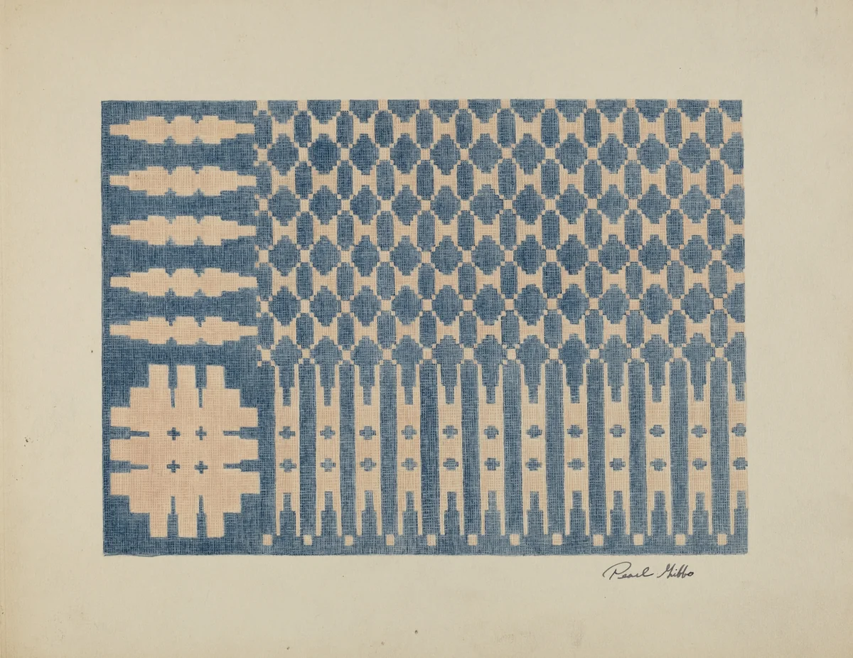 Old Colonial Handwoven Bedspread by Pearl Gibbo, index of american design, 1940
