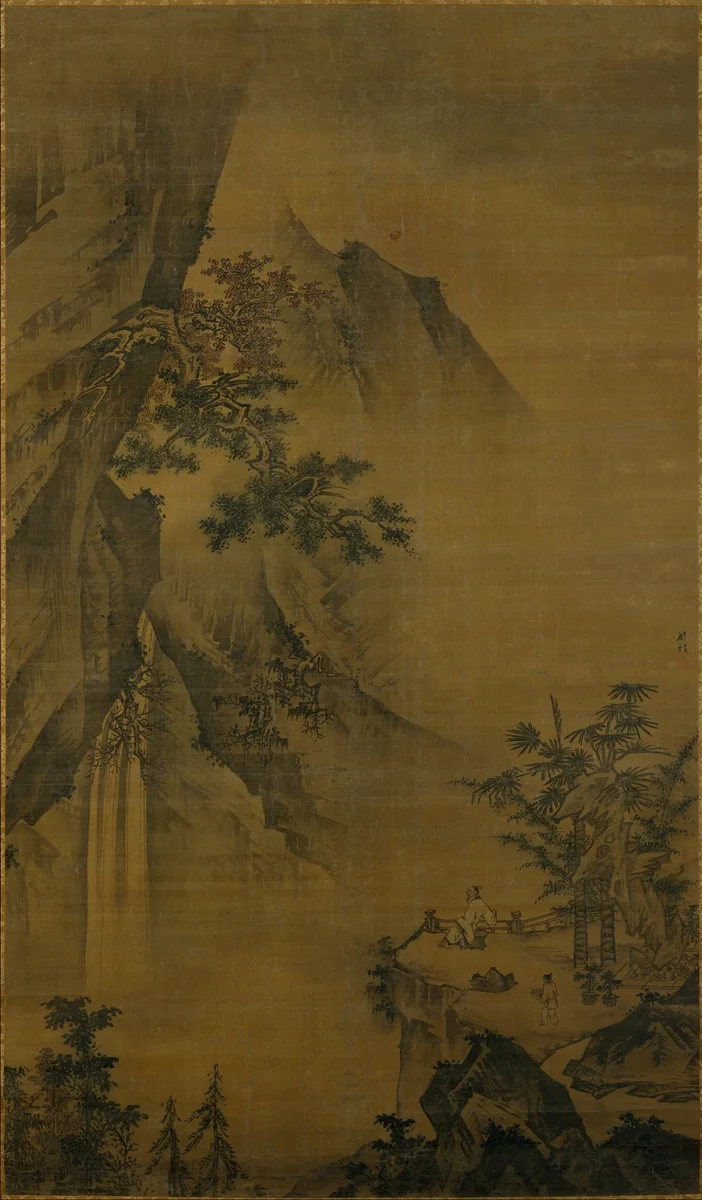 Li Bai gazing at the waterfall on Mount Lu by Zhong Li, painting, 1480-1499