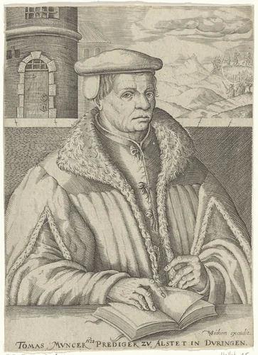 Portret van Thomas Muntzer by Christoffel van Sichem, print, 1608-1677