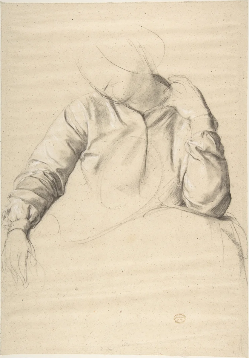Study of a Woman Seated by Romain Cazes, drawing, 1828-1881