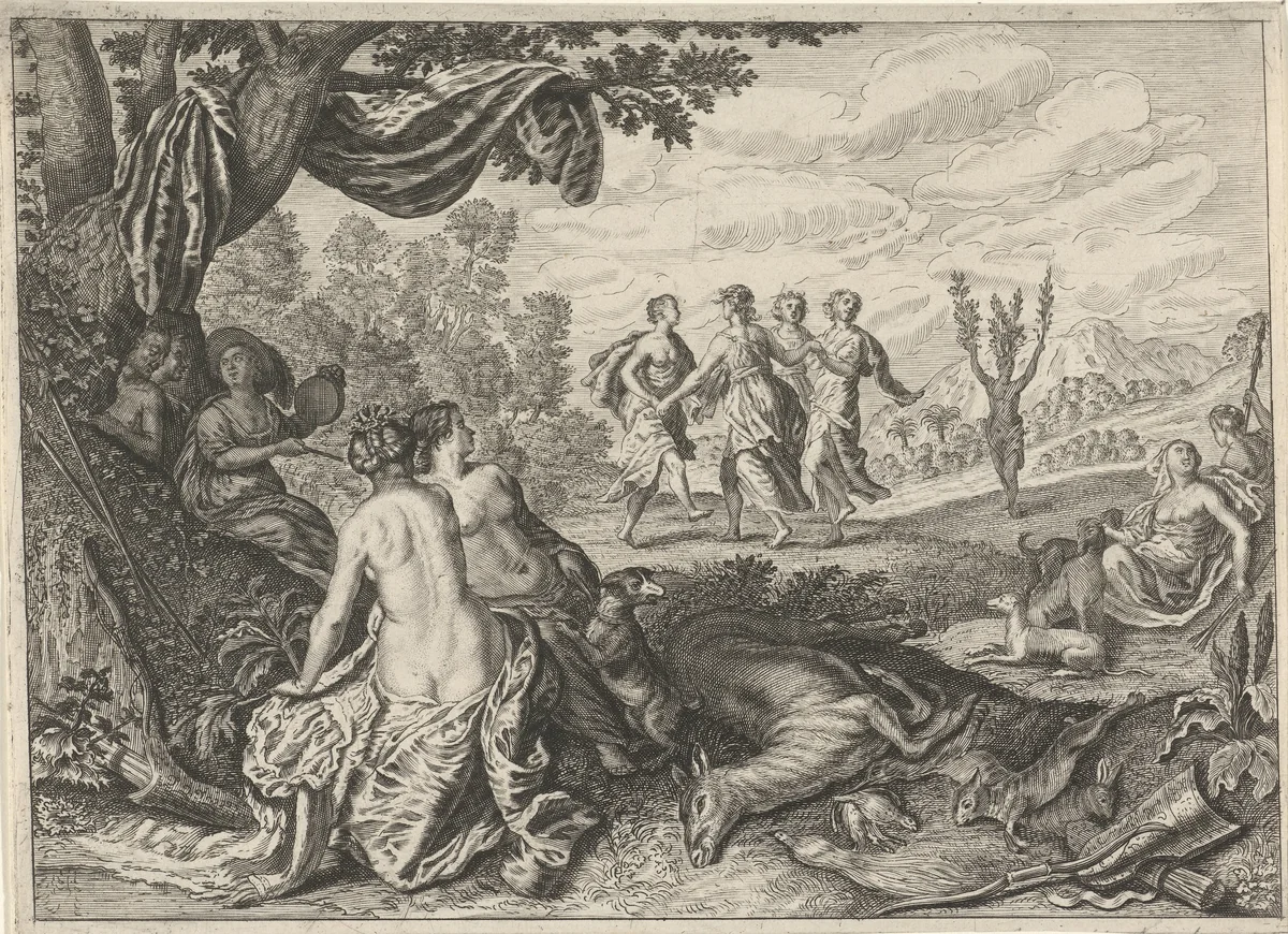 Herder wordt veranderd in wilde olijboom by Theodor Matham, print, 1615-1676