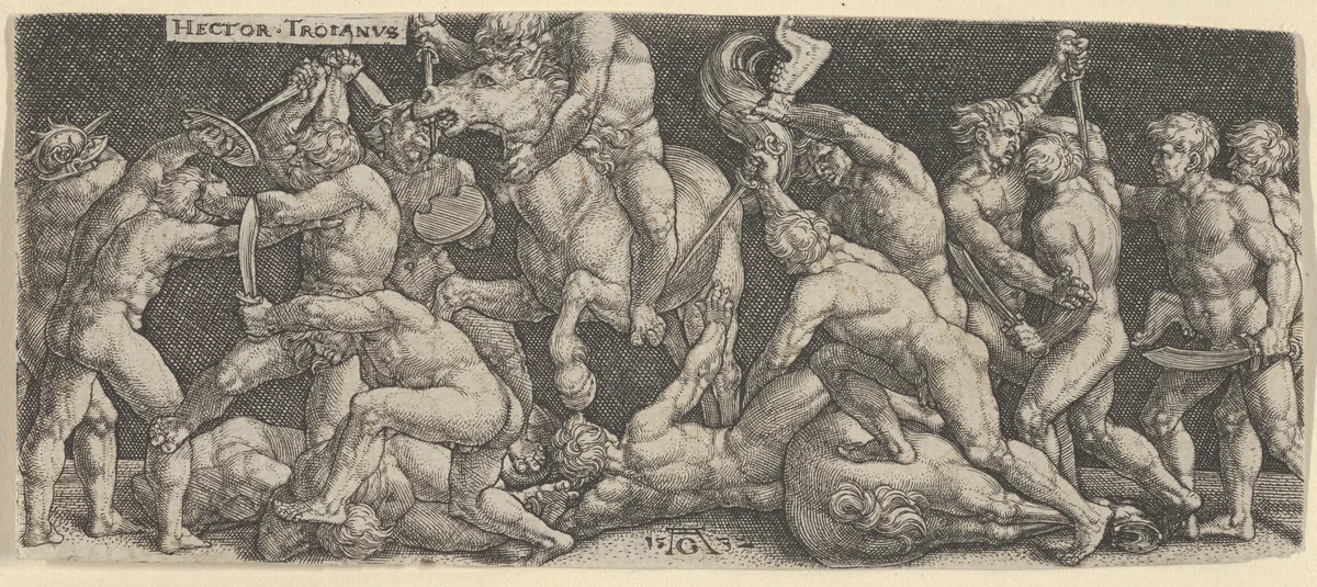 Hector Fighting the Greeks by Heinrich Aldegrever, print, 1532