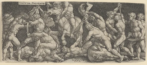 Hector Fighting the Greeks by Heinrich Aldegrever, print, 1532