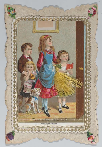 Valentine - Mechanical - pull down tassel reveals scene by anonymous, other, 1870-1880