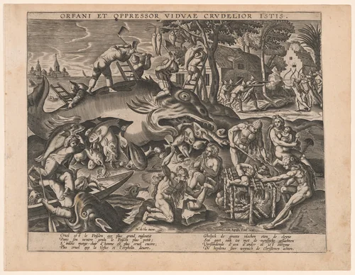 The Big Fish Eat the Small by Maarten de Vos, print, 1580