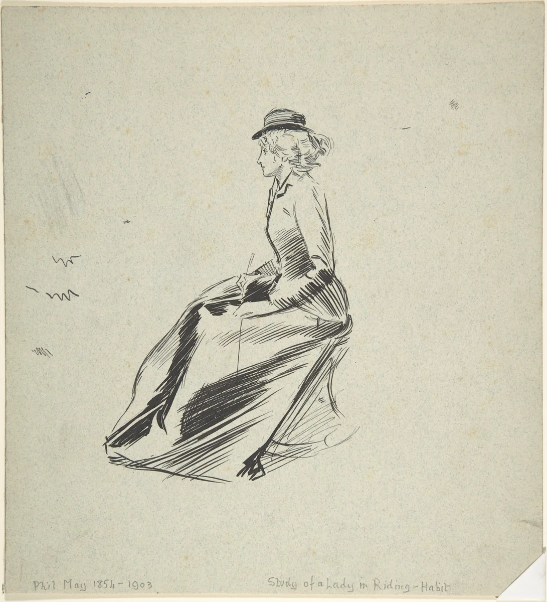Study of a Lady in a Riding Habit by Phil May, drawing, 1880-1903