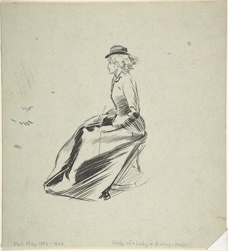 Study of a Lady in a Riding Habit by Phil May, drawing, 1880-1903