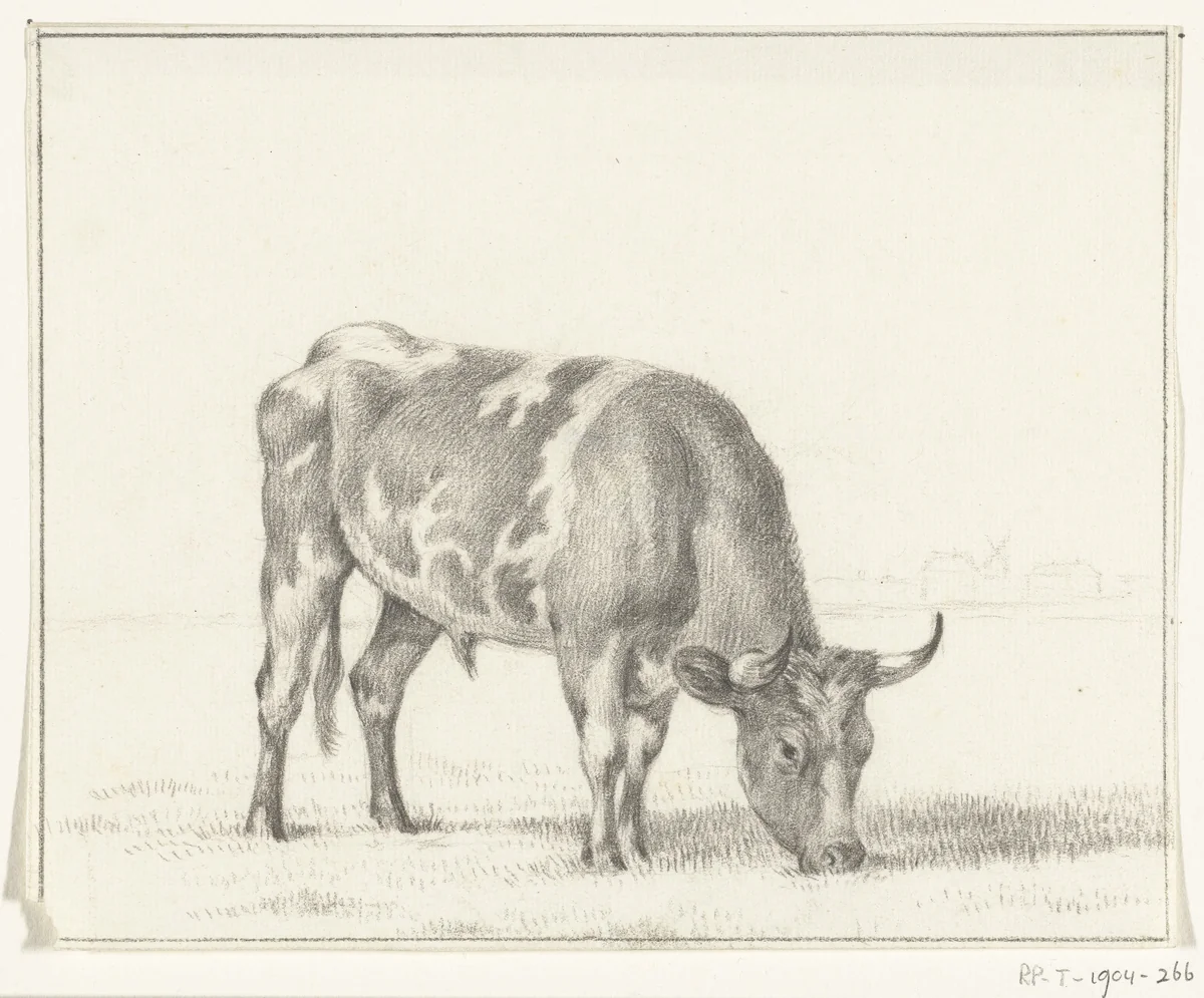 Grazende stier, naar rechts by Jean Bernard, drawing, 1775-1833