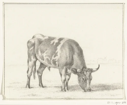 Grazende stier, naar rechts by Jean Bernard, drawing, 1775-1833