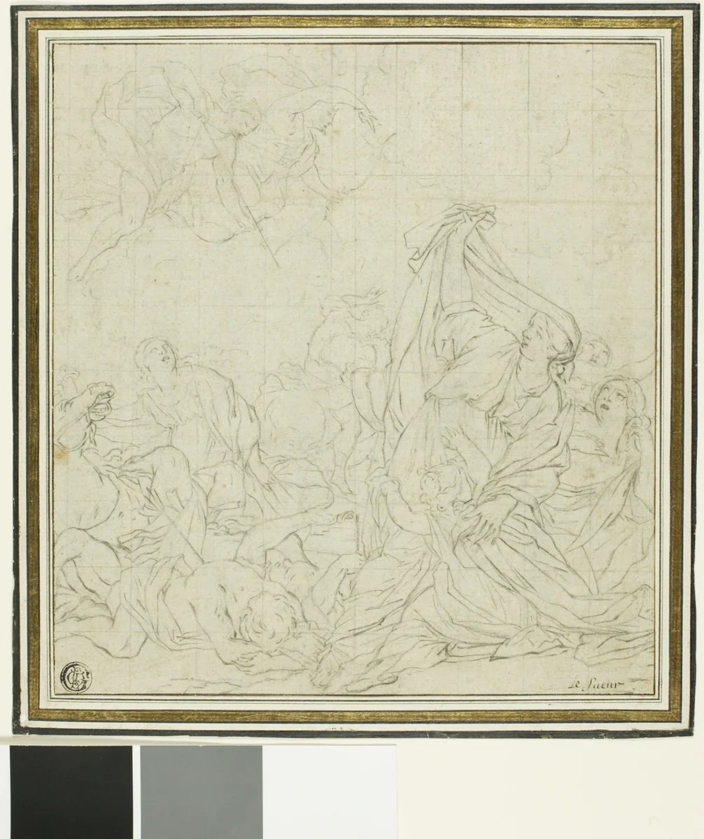 Niobe's Children, Slain by Apollo and Artemius by Bernard Picart, drawing, 1636-1733