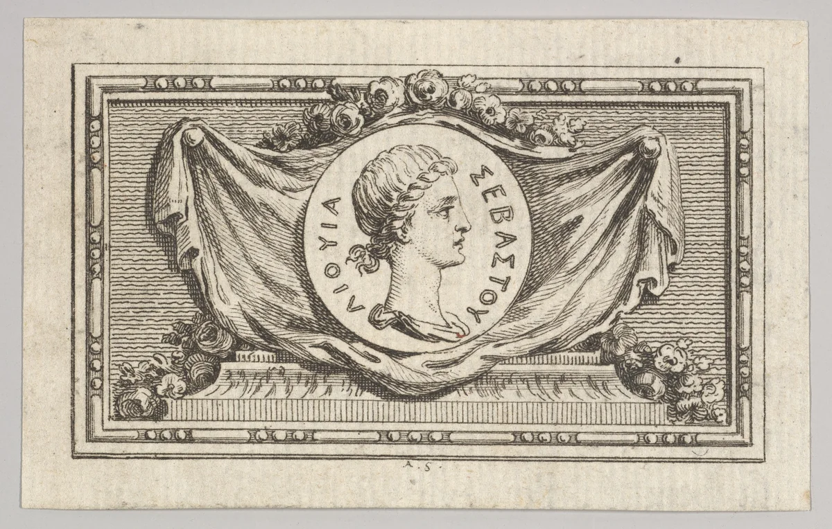 Medal with Portrait of Livy in the 5th Book, from Tibère ou les six premiers livres es Annales de Tacite Traduits par M. l'abbé de la Bléterie Professeur d'Eloquence au Collège Royal et de l'Académie Royale des Inscriptions et Belles-lettres. A Paris de l'Imprimerie Royale by Augustin de Saint-Aubin, print, 1768