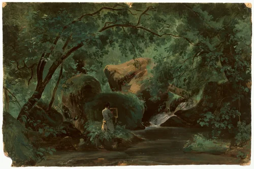 Forest Interior with a Painter, Civita Castellana by André Giroux, painting, 1825-1830