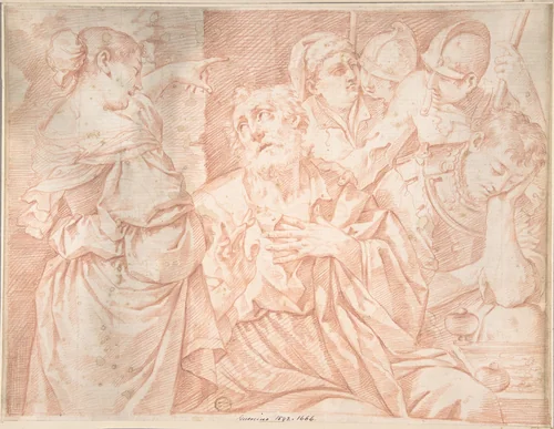 Peter Denying Christ, engraver's copy after a painting by Lorenzo Pasinelli by anonymous, drawing, 1600-1700