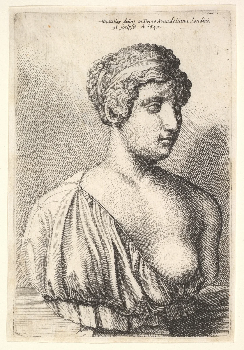 Antique bust of a woman by Wenceslaus Hollar, print, 1645