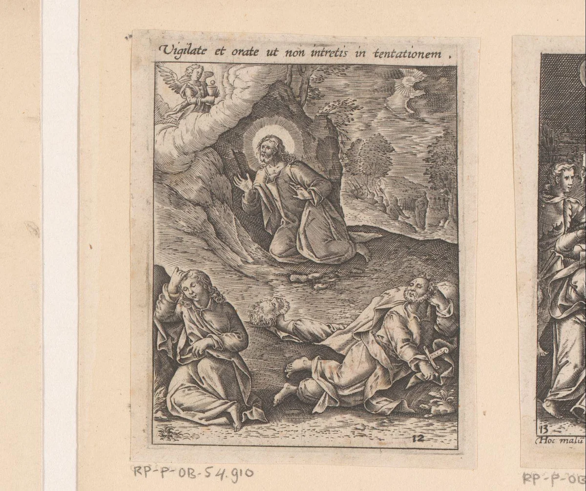 Christus in de hof van Gethsemane by Heinrich Ulrich, print, 1582-1671