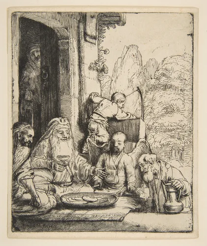 Abraham Entertaining the Angels by Rembrandt van Rijn, print, 1656