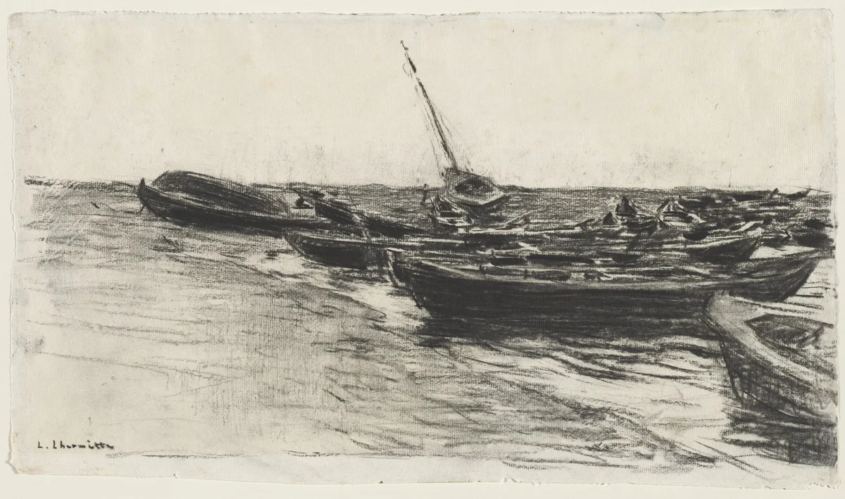 Fishing Boats on the Beach at Étretat by Léon Augustin Lhermitte, drawing, 1865