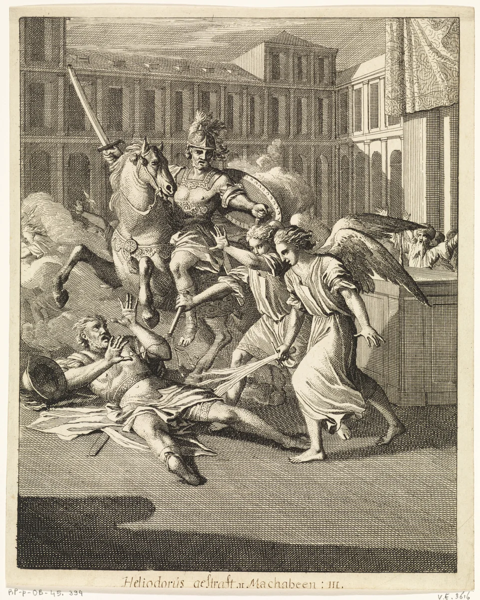 Verdrijving van Heliodorus uit de tempel by Caspar Luyken, print, 1708