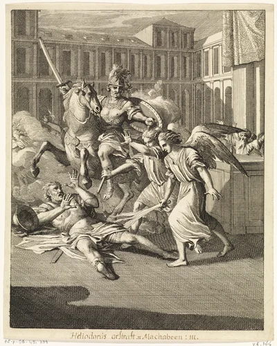 Verdrijving van Heliodorus uit de tempel by Caspar Luyken, print, 1708