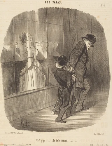 Oh! p'pa... la belle femme! by Honoré Daumier, print, 1846