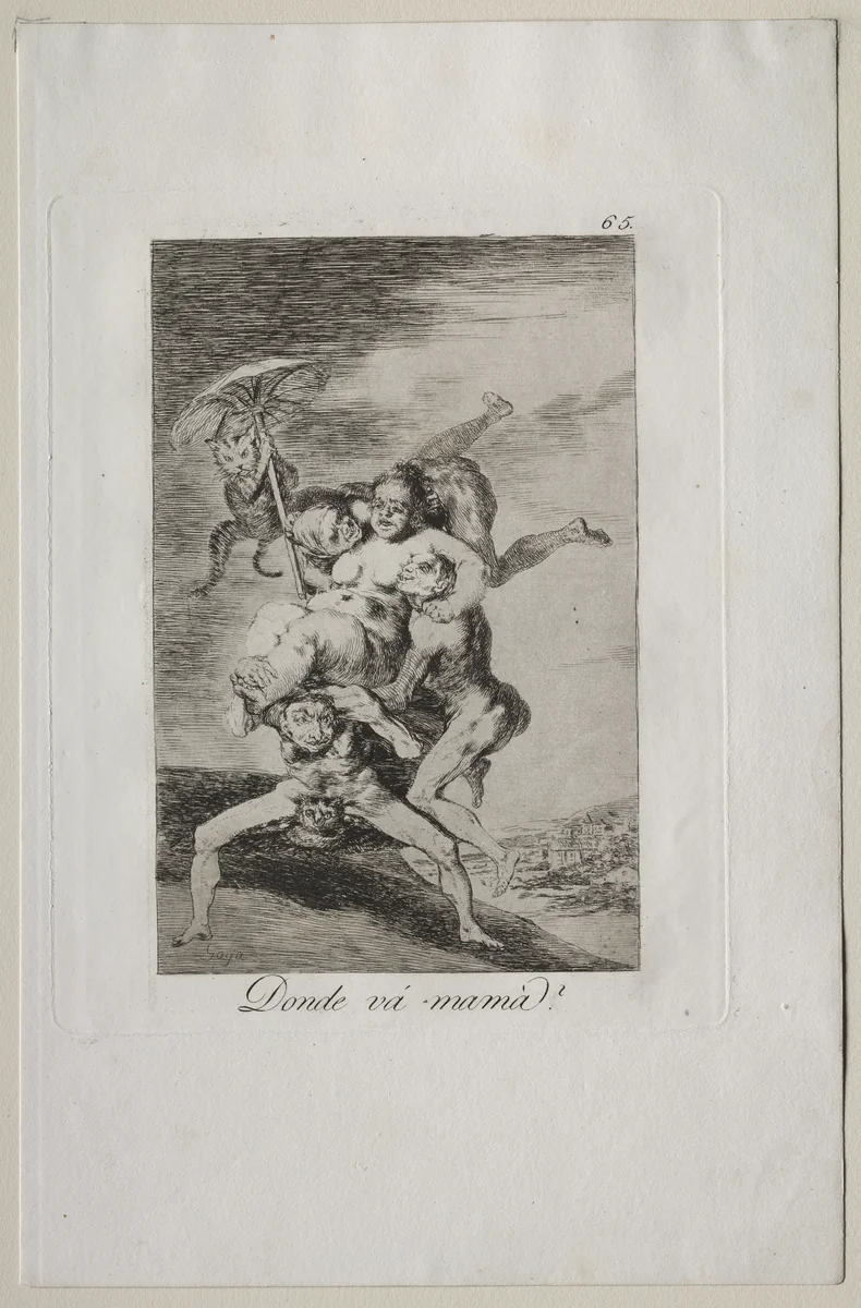 Where is Mother Going?, Plate 65 by Francisco de Goya, print, 1799