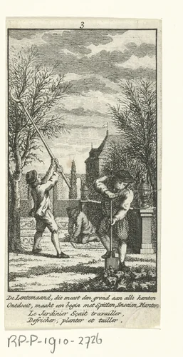 Maart: in de tuin werken by Jan Caspar Philips, print, 1736-1775