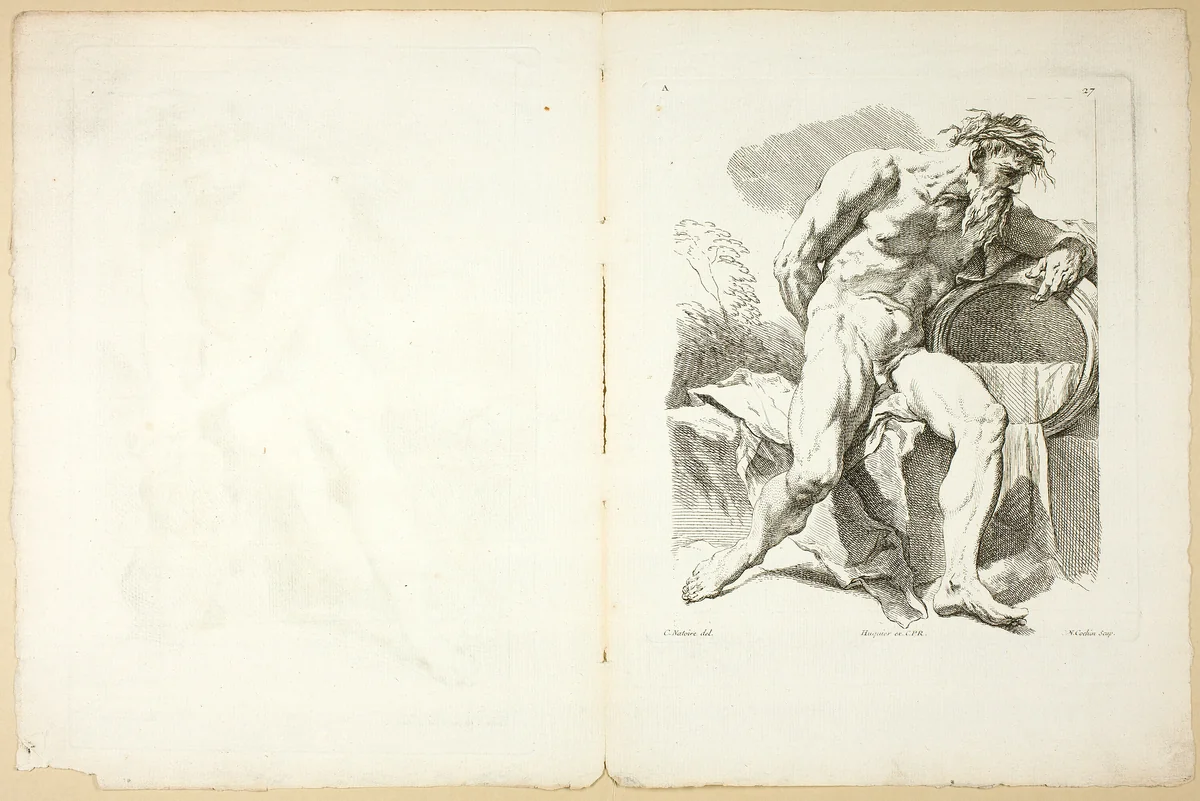 Page 26 and Page 27, from Premier Livre de Figures d’Académies Gravées en Partie par les Professeurs de l’Académie Royale by Collin de Vermont, print, 1737