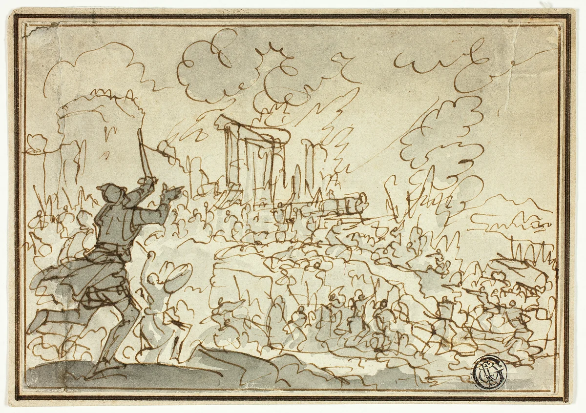 Siege of Fortress by Jan Luyken, drawing, 1669-1712