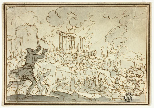 Siege of Fortress by Jan Luyken, drawing, 1669-1712