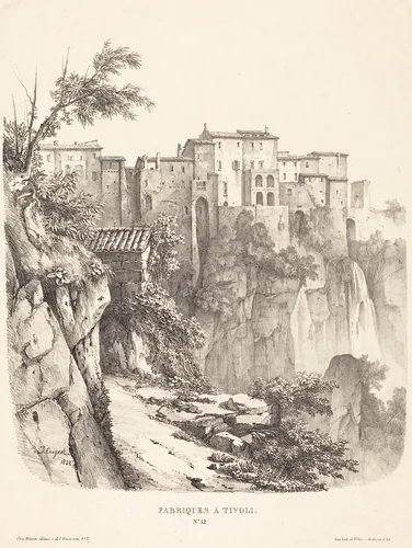 Fabriques à Tivoli (Buildings at Tivoli) by Jules Coignet, print, 1828