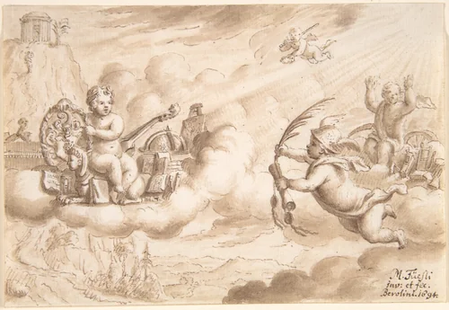 Allegory of Art and Knowledge with the Coat-of-Arms of Hans Wilpert Zoller by Mathais Füssli, drawing, 1694