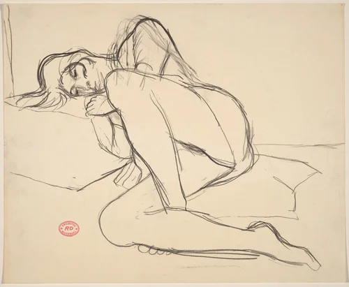 Untitled [reclining female nude leaning into a pillow] by Richard Diebenkorn, drawing, 1955-1967