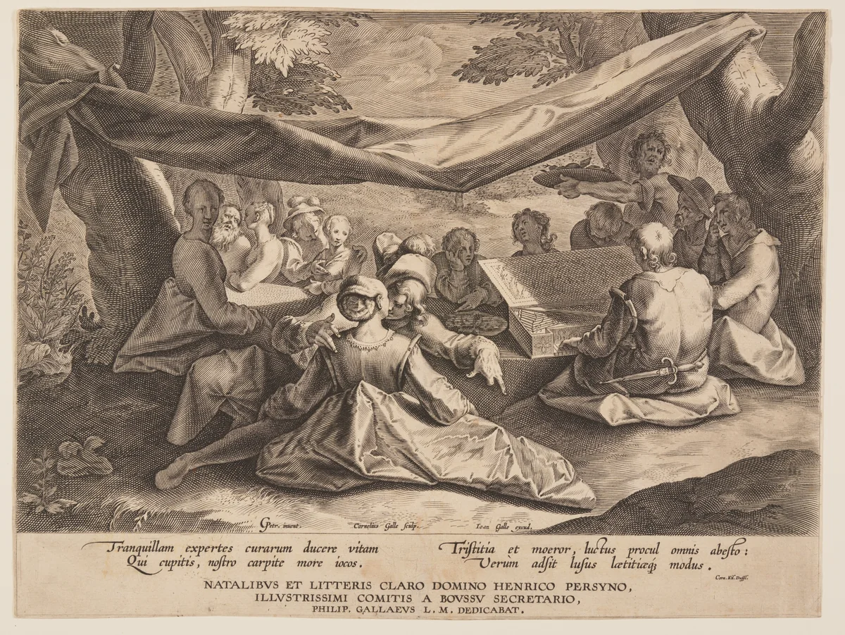 Music Party in the Open Air by Cornelis Galle I, print, 1600