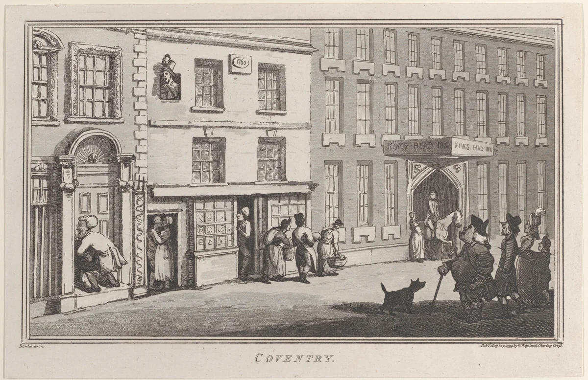 Coventry, from "Remarks on a Tour to North and South Wales, in the year 1797" by John Hill, print, 1799